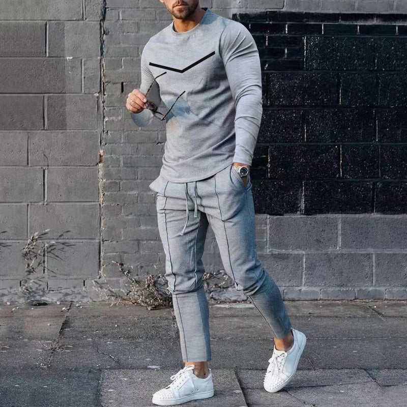 Men's Round Neck Long Sleeve T-shirt Suit