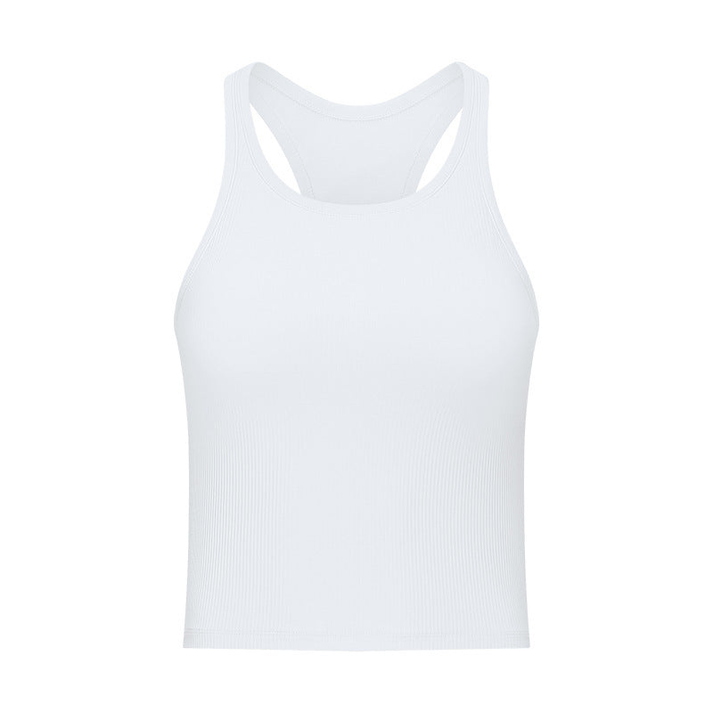 Round Neck Threaded Yoga Vest With Chest Pad