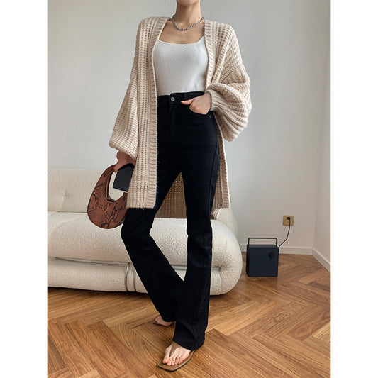 Women's High Waist Slim Flared Jeans Trousers