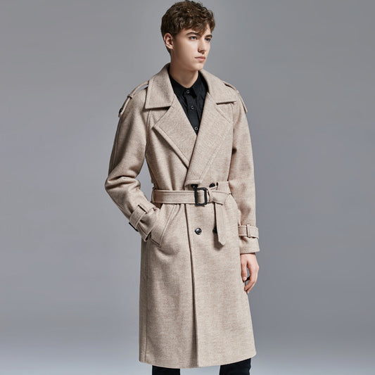 Above-Knee Herringbone Coat For Men