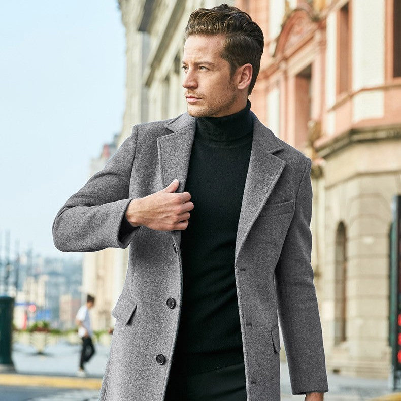 Men's Long Sleeve Woolen Coat