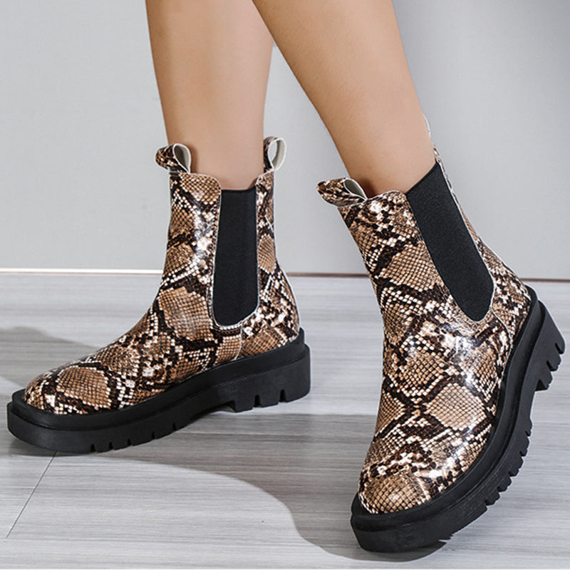 Snakeskin Ankle Slip On Ankle Boots