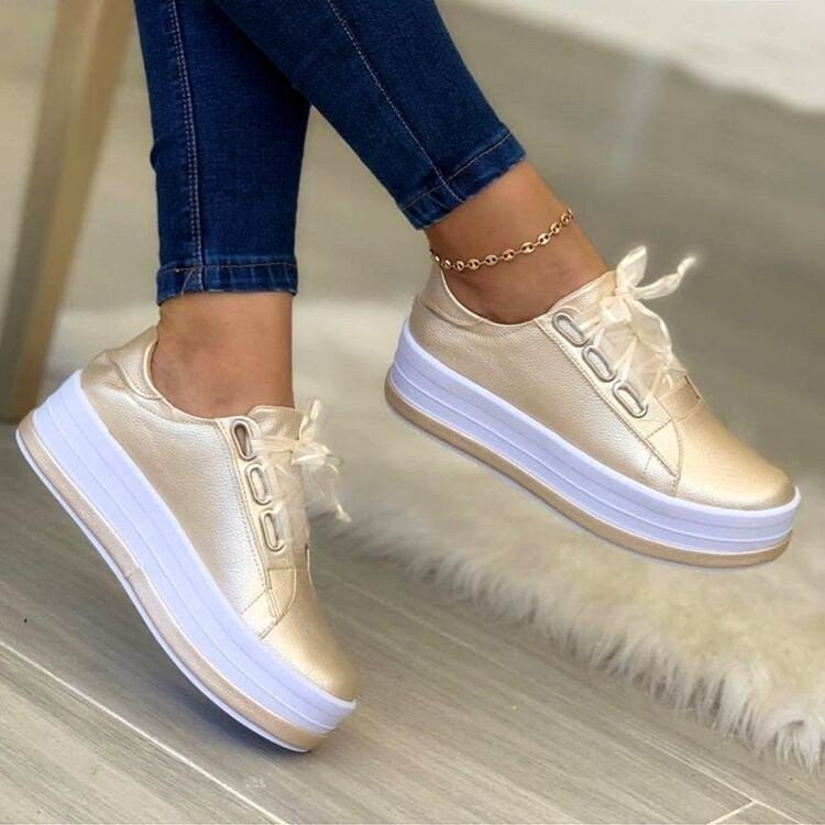 Trendy Flat Ribbon Lace-Up Women Sneakers