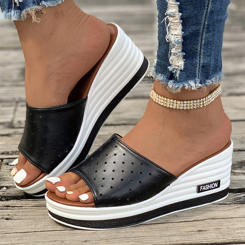 Fish Mouth Hollow Design Wedge Sandals