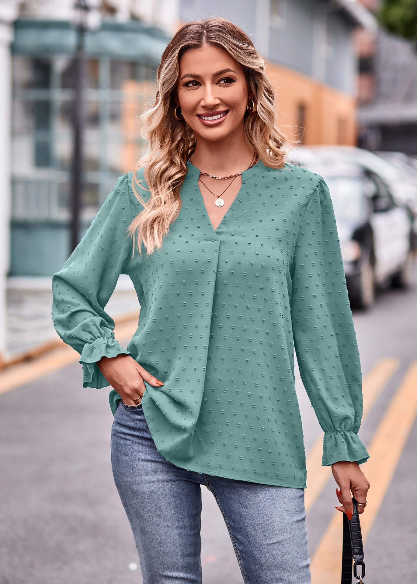 V-neck Loose Long Sleeve Top