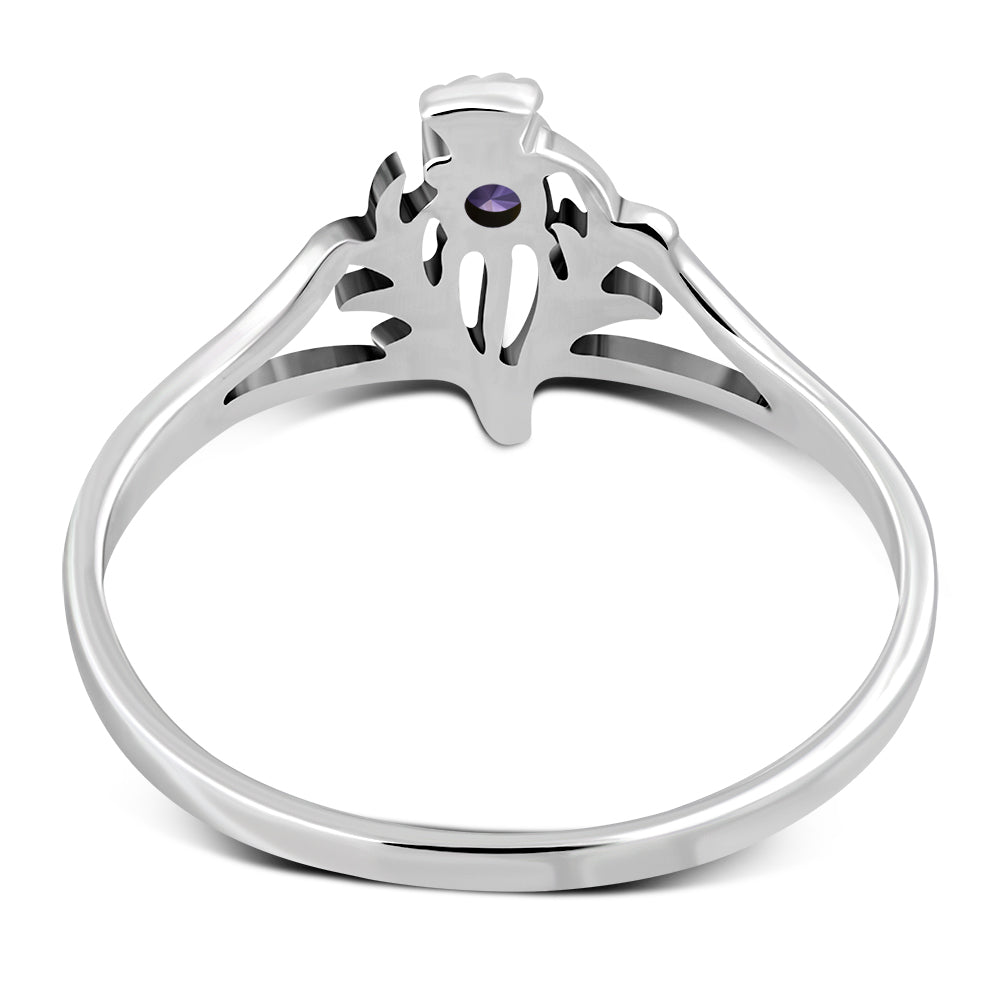 Amethyst Stone Celtic Knot Thistle Silver Ring