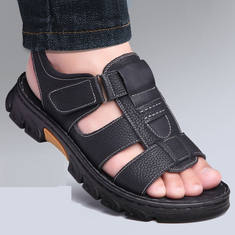 Summer New Cowhide Soft Bottom Dual-use Sandals Men