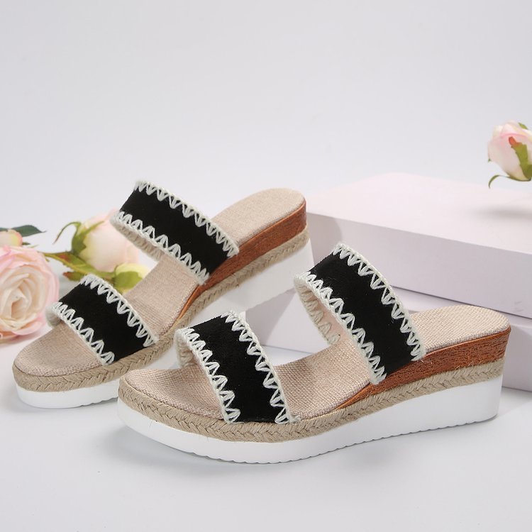 New Double Strap Summer Wedge Slippers