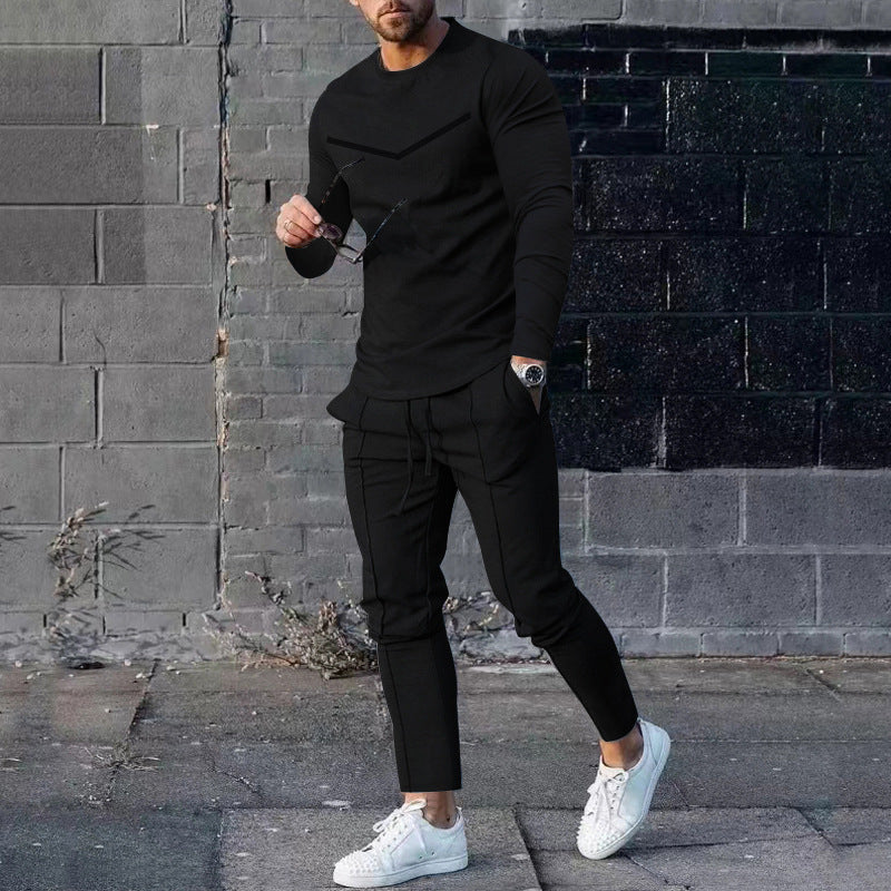 Men's Round Neck Long Sleeve T-shirt Suit