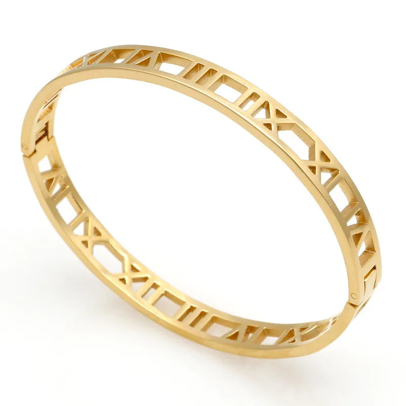 Delicate Hollow Roman Numeral Bangle