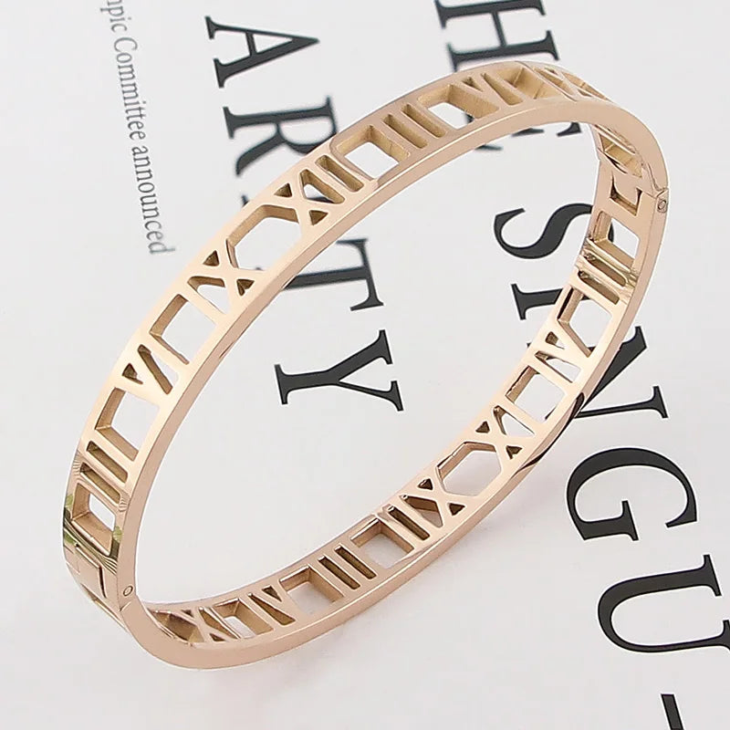 Delicate Hollow Roman Numeral Bangle