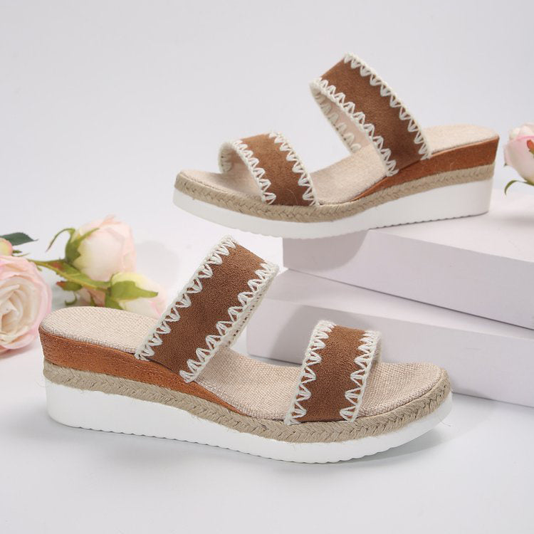 New Double Strap Summer Wedge Slippers