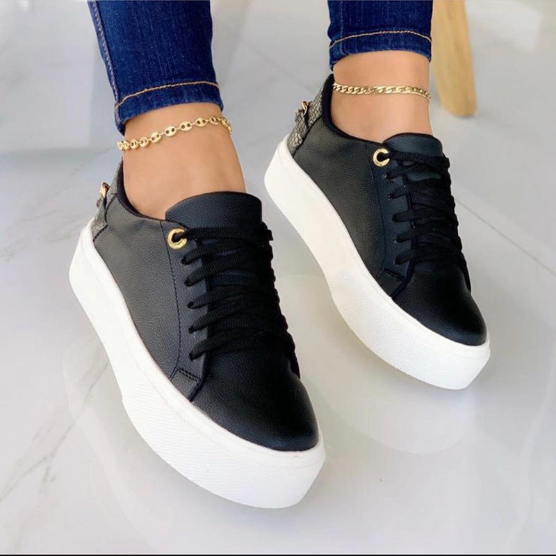 Flat Sole With Chain Design Lace Up Sneakers