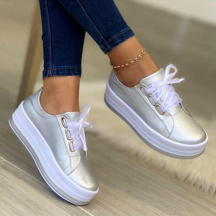 Trendy Flat Ribbon Lace-Up Women Sneakers