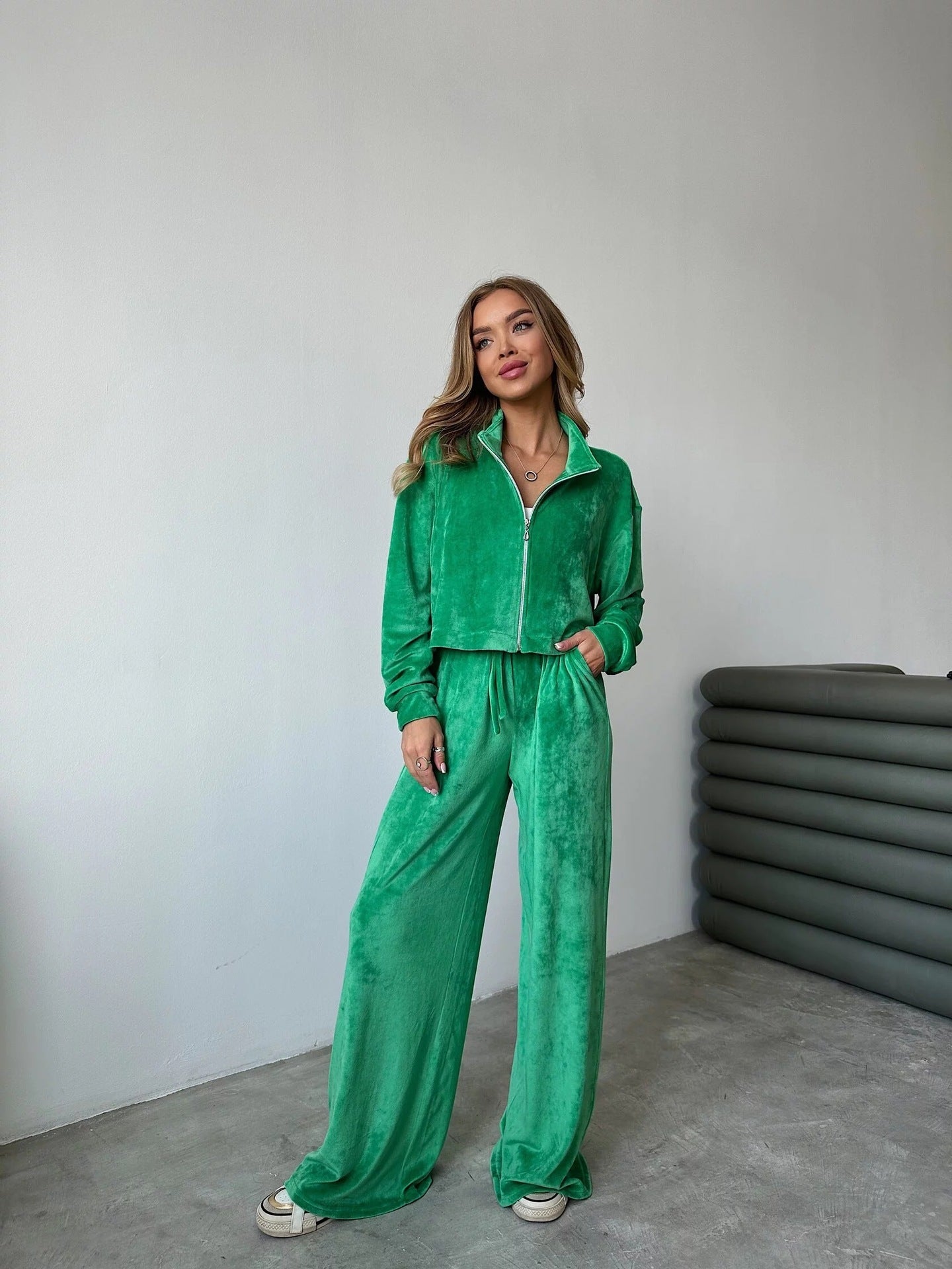 Casual Wide Leg Velvet Suit