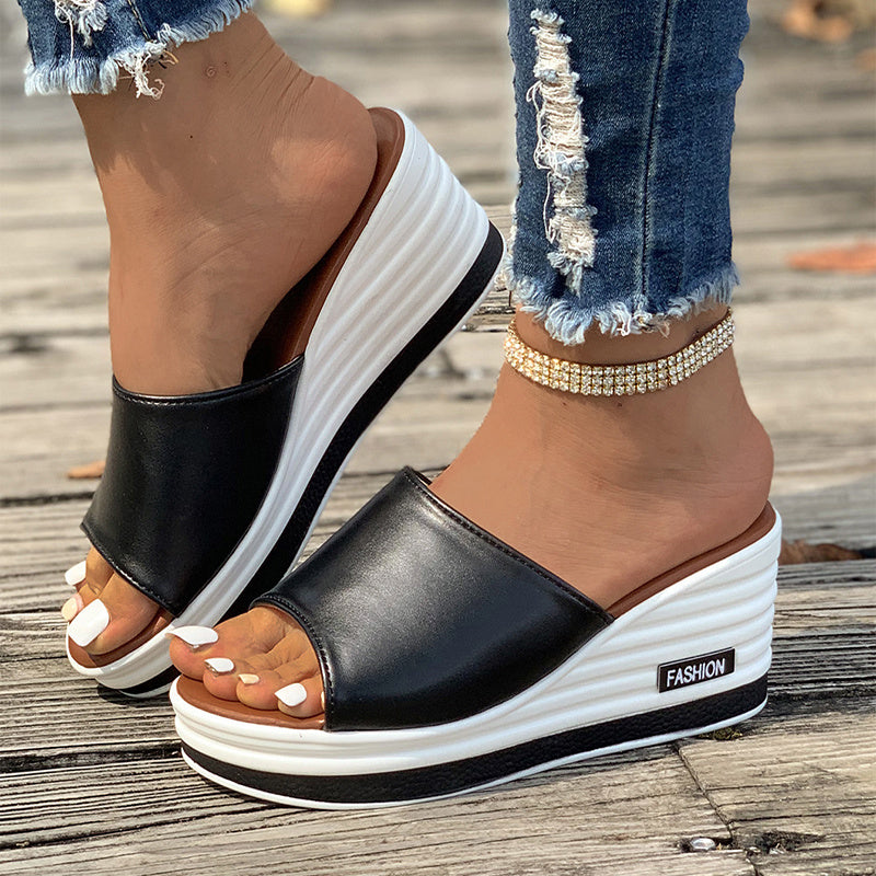 Fish Mouth Hollow Design Wedge Sandals