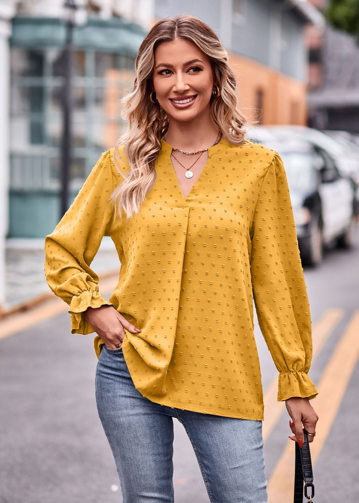 V-neck Loose Long Sleeve Top