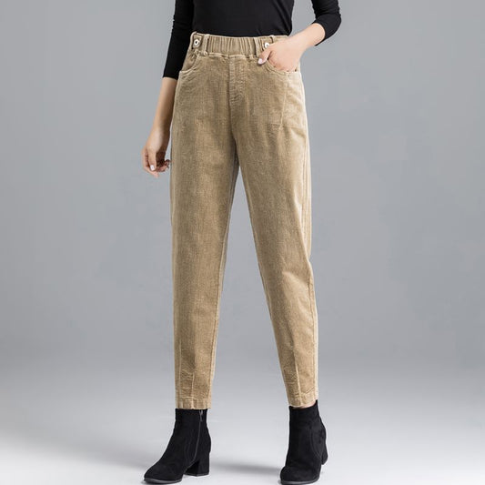 Elegant Striped Tapered Corduroy Trousers