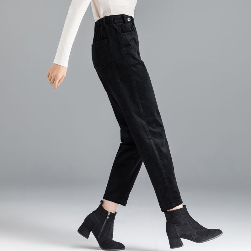 Elegant Striped Tapered Corduroy Trousers