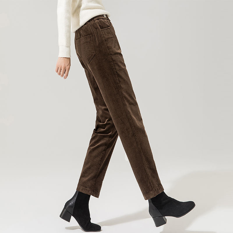 Elegant Striped Tapered Corduroy Trousers