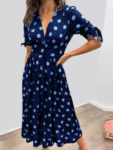 New Deep V Polka-dot Slim-fit Dress