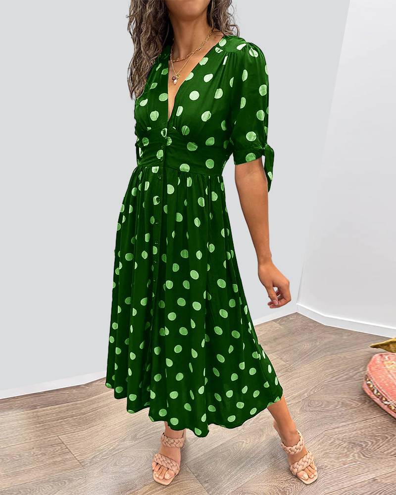 New Deep V Polka-dot Slim-fit Dress