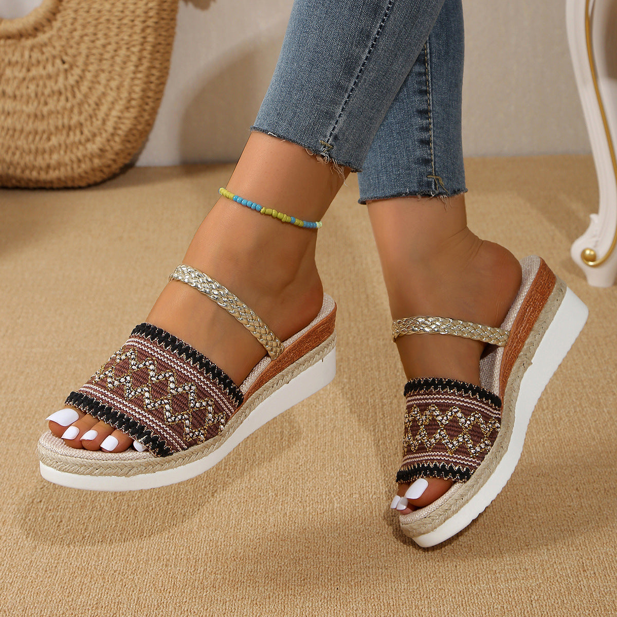 New Wave-pattern Summer Fashion Wedge Slippers