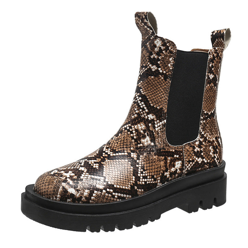 Snakeskin Ankle Slip On Ankle Boots