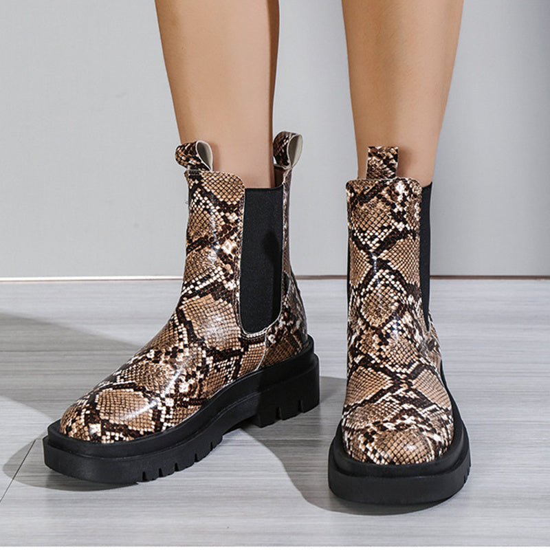 Snakeskin Ankle Slip On Ankle Boots