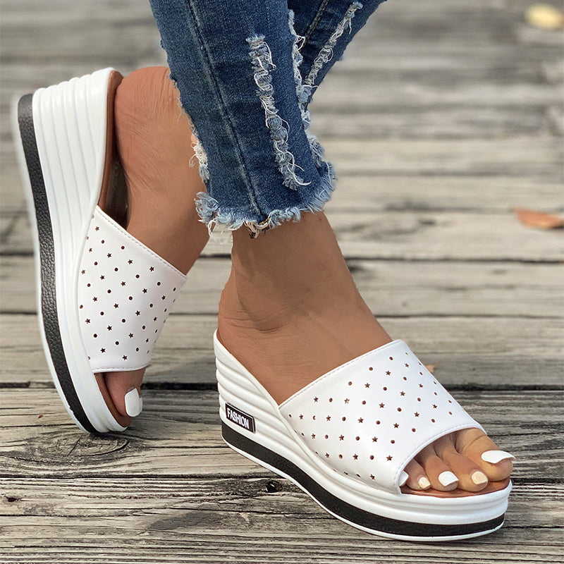 Fish Mouth Hollow Design Wedge Sandals