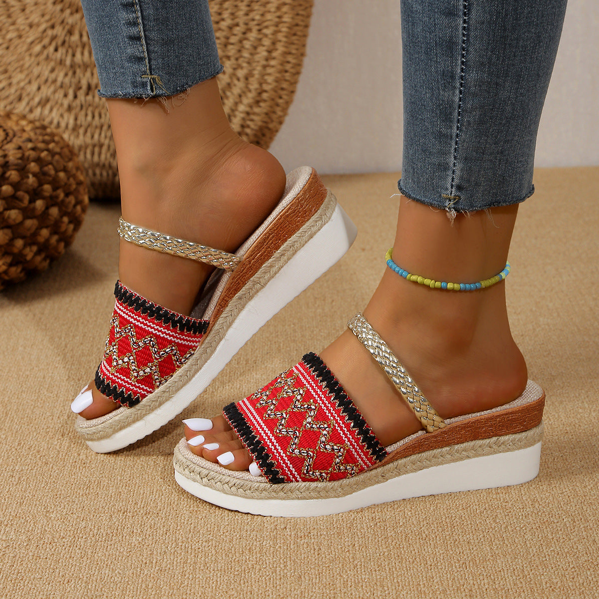 New Wave-pattern Summer Fashion Wedge Slippers