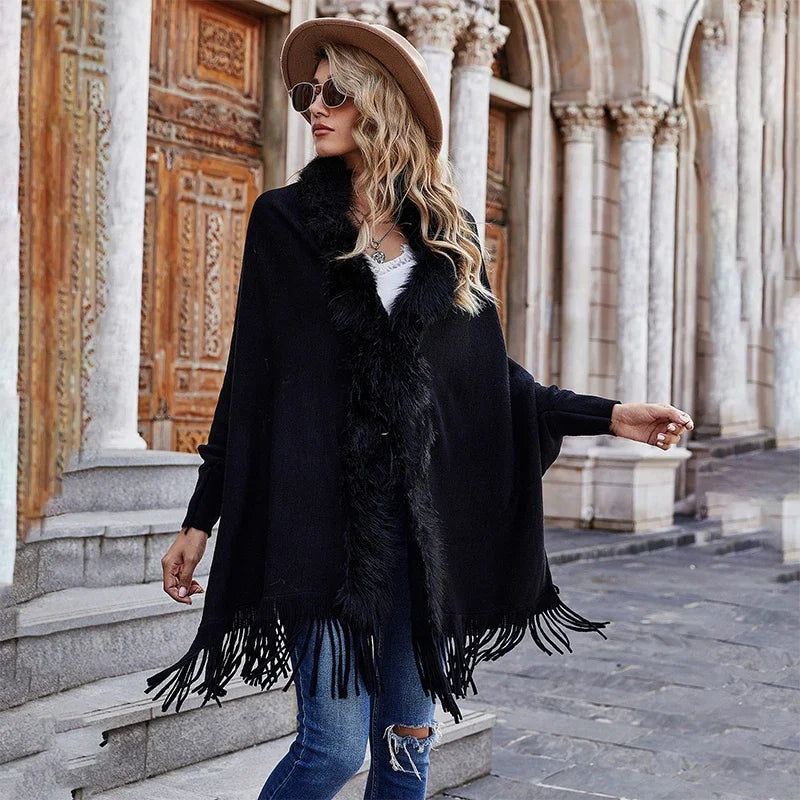 Elegant Fur Collar Winter Cloak