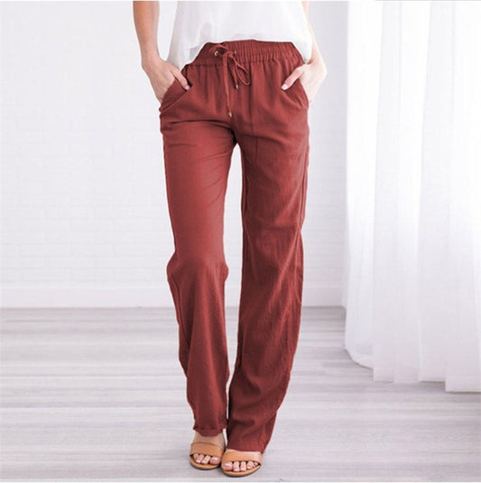 Casual Solid Color Elastic Waist Trousers