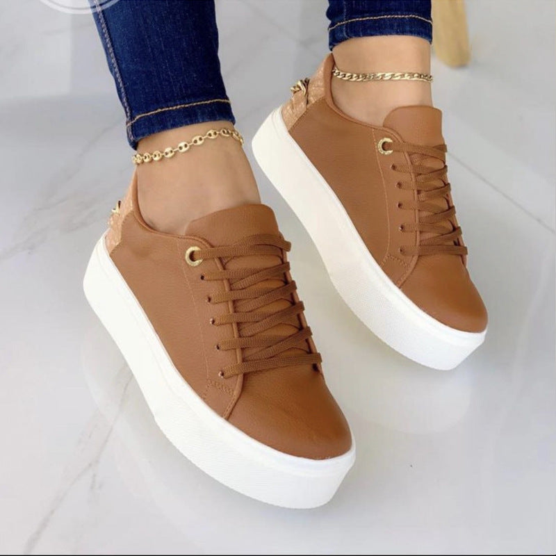 Flat Sole With Chain Design Lace Up Sneakers