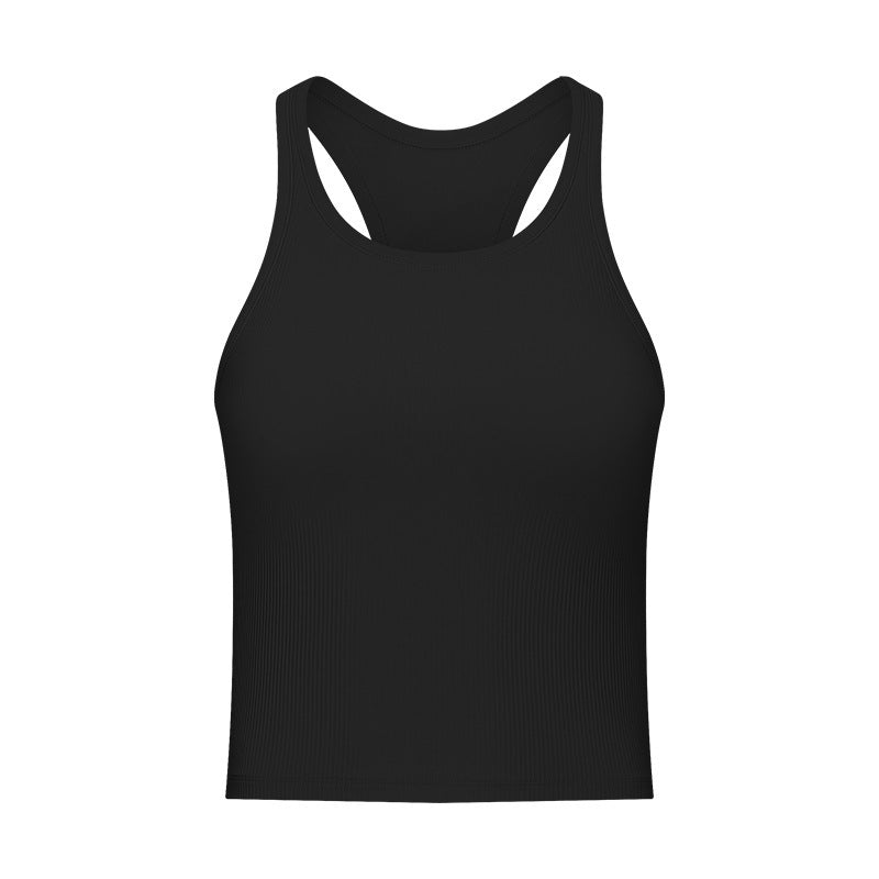 Round Neck Threaded Yoga Vest With Chest Pad