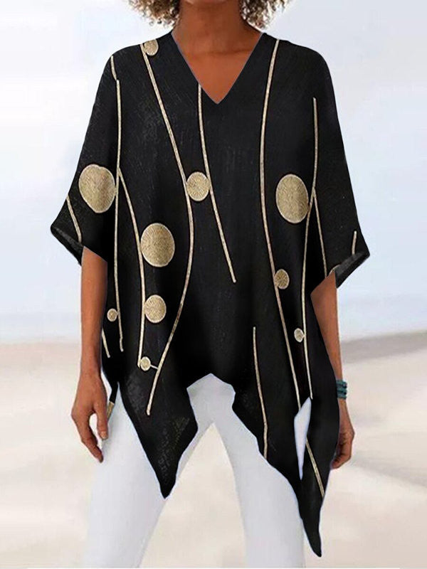 New V-Neck Irregular Sleeve Printed Blouse