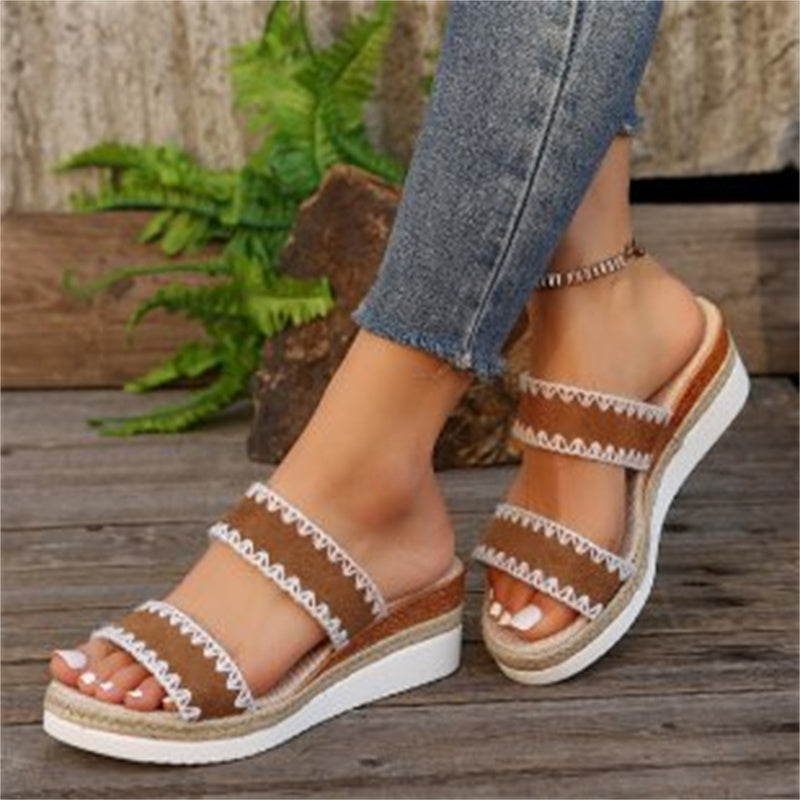 New Double Strap Summer Wedge Slippers