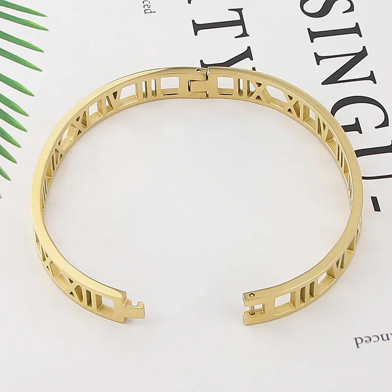 Delicate Hollow Roman Numeral Bangle