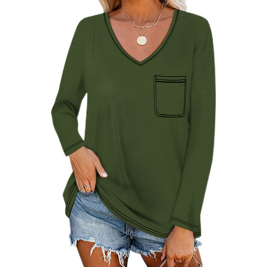 V-neck Long-sleeved Pocket Top