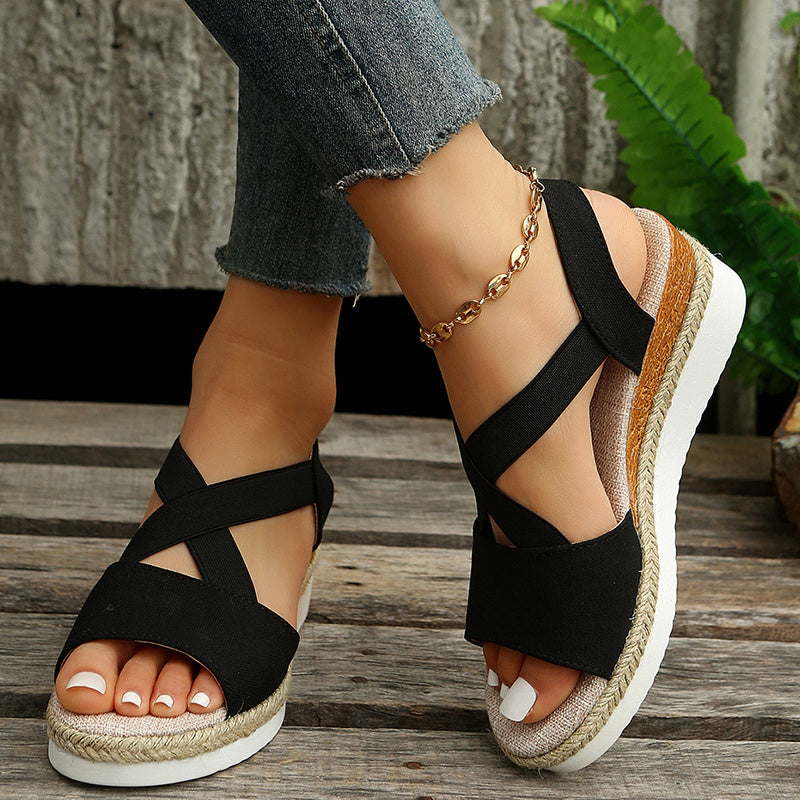 Trendy Summer Cross-Strap Wedge Sandals