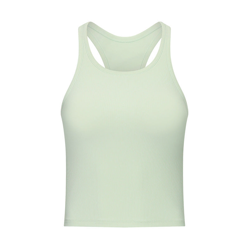 Round Neck Threaded Yoga Vest With Chest Pad