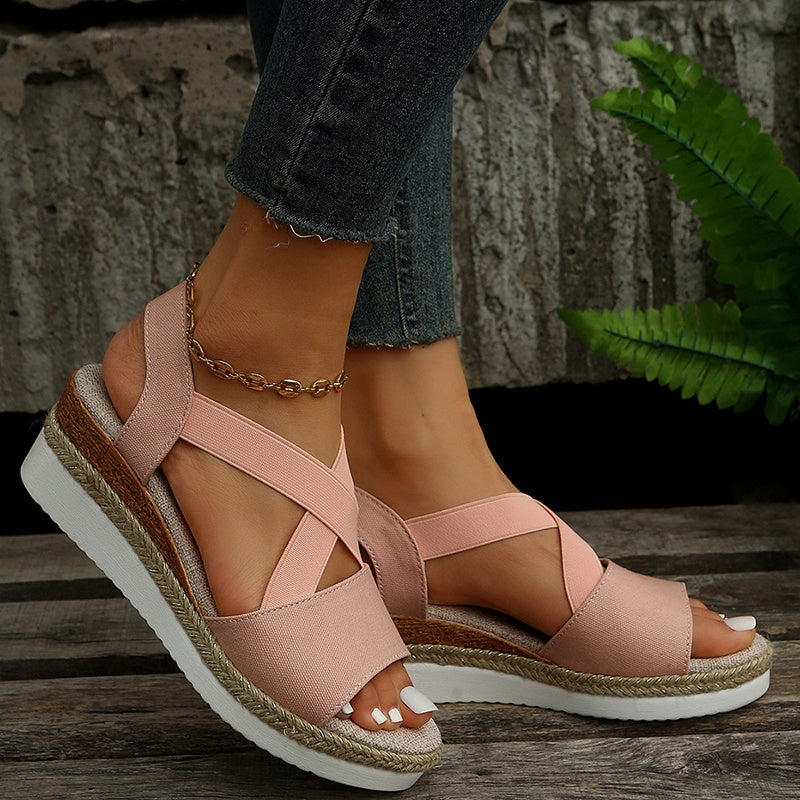 Trendy Summer Cross-Strap Wedge Sandals