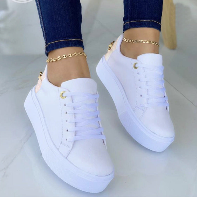 Flat Sole With Chain Design Lace Up Sneakers